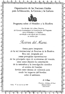 Certificación de la Reserva del Manu por la UNESCO