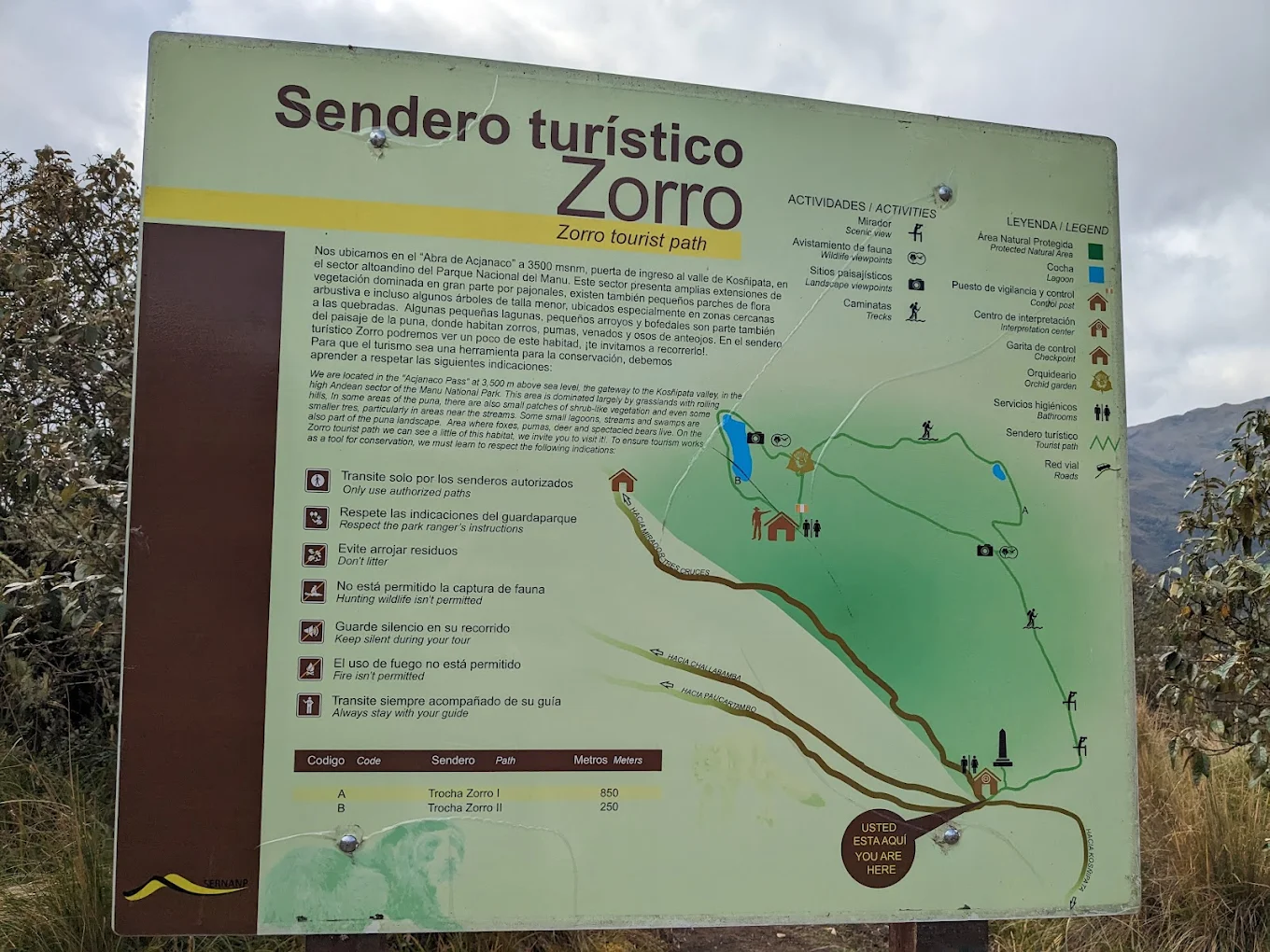 Sendero Turístico Zorro: Información para el excursionista