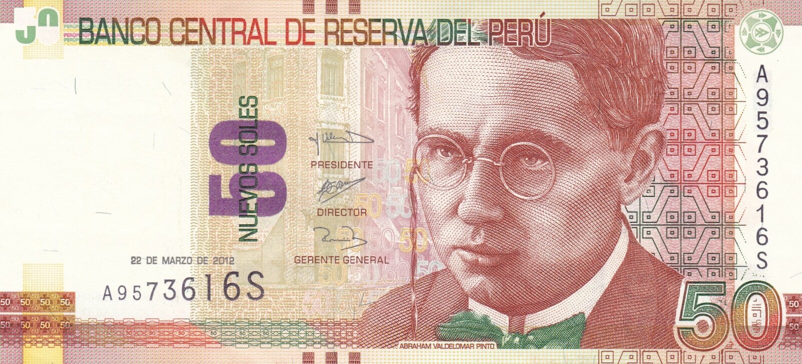 Billete de cincuenta soles: Abraham Valdelomar Pinto