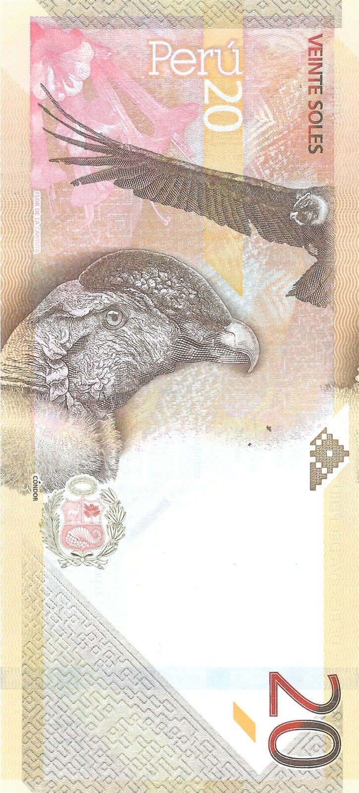 Detalle del billete de veinte soles peruanos