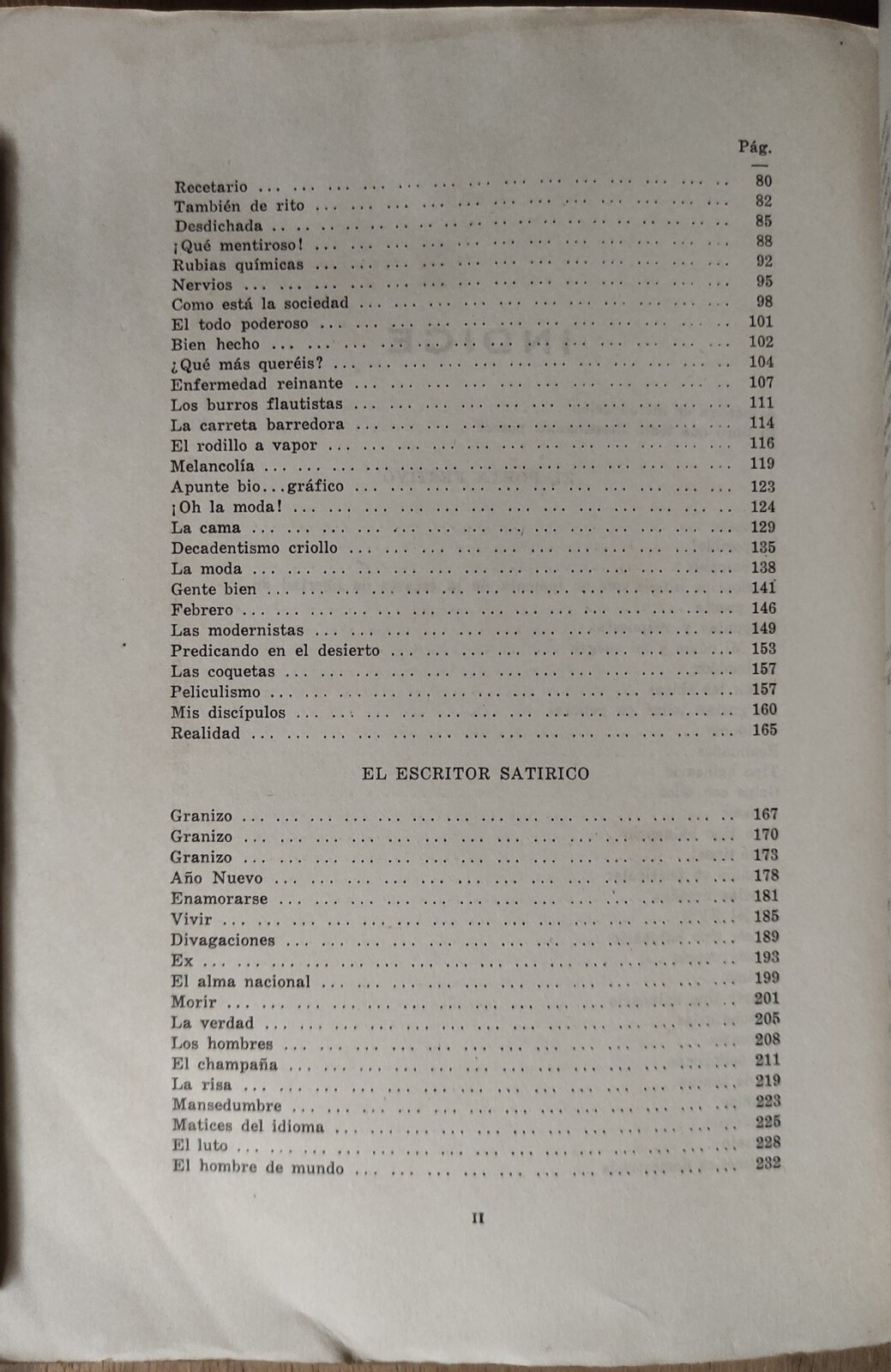 Índice de un libro antiguo: temas variados