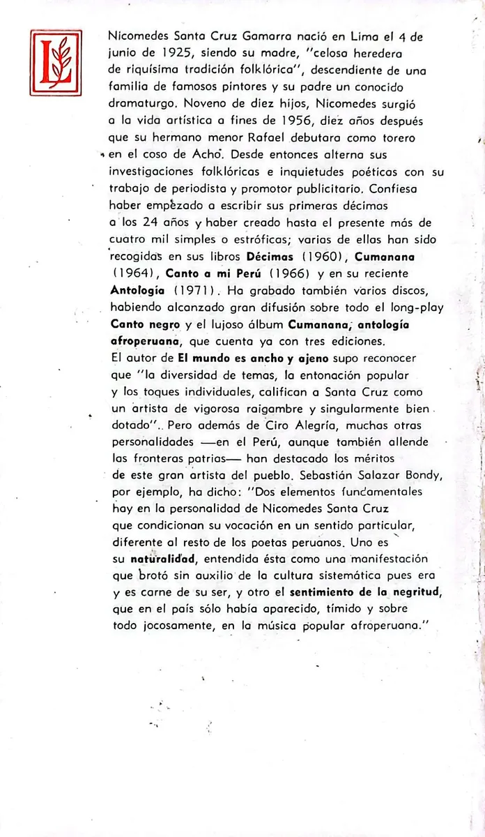Nicomedes Santa Cruz: vida, obra y legado afroperuano
