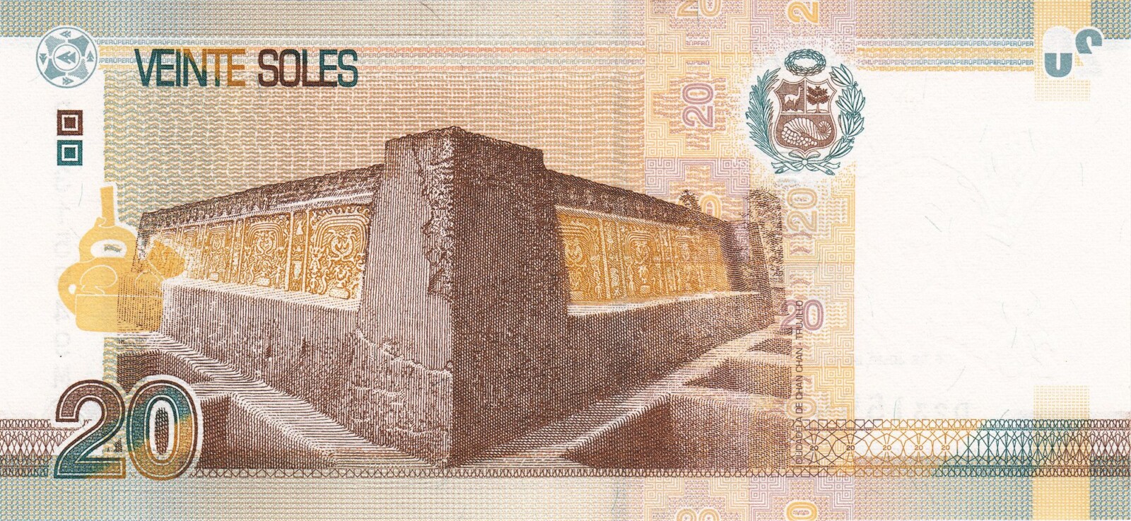 Veinte soles: Ciudadela de Chan Chan en un billete