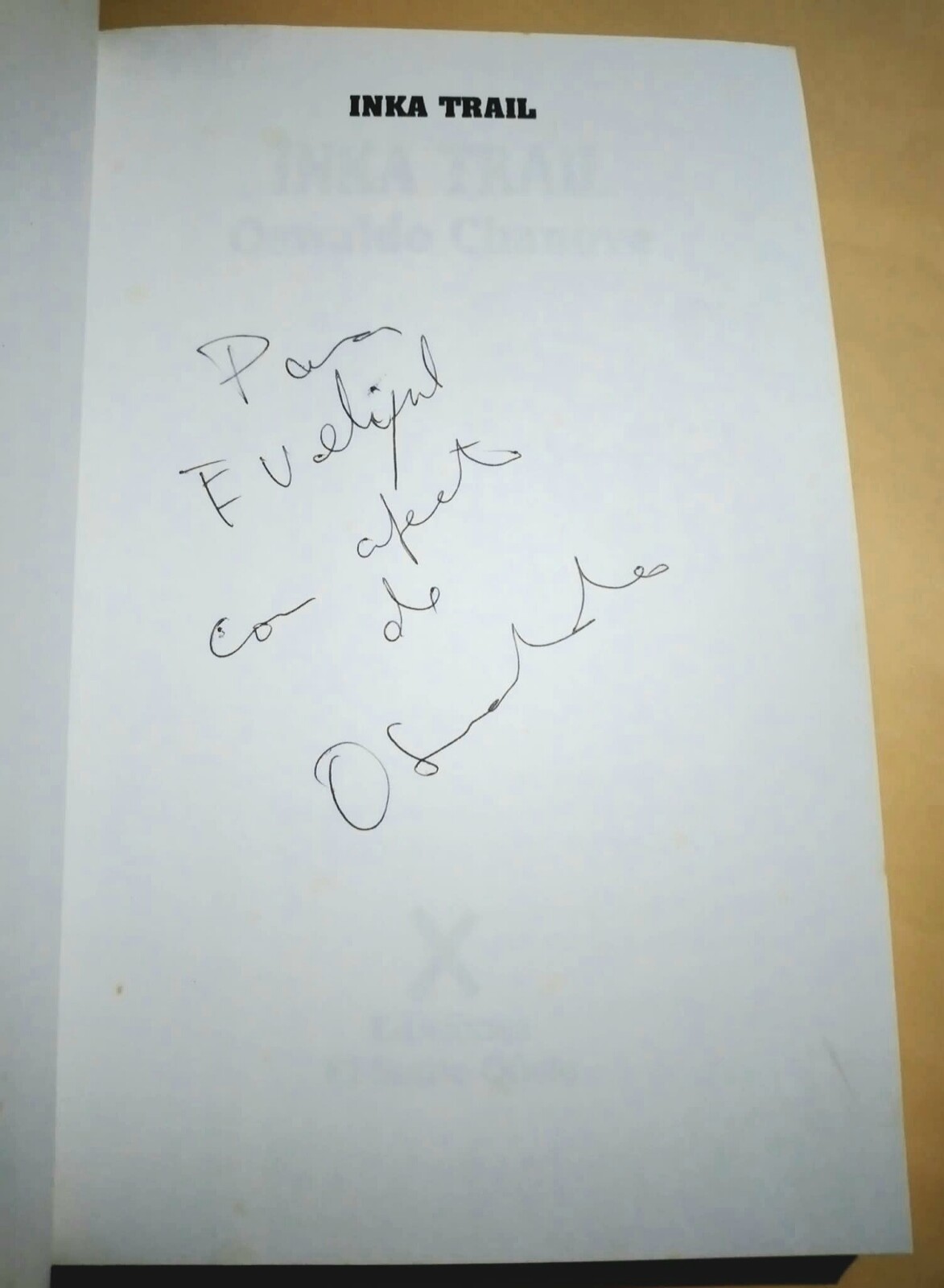 Libro del Camino Inca: dedicatoria manuscrita