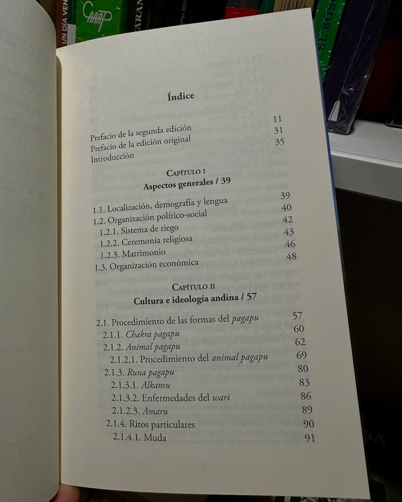 Índice del libro: ritual andino, cultura e ideología